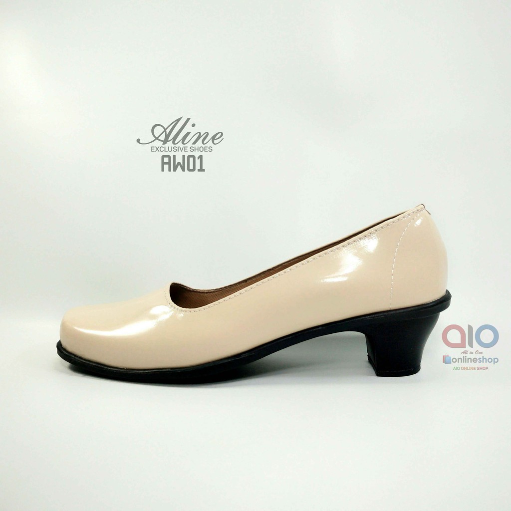 Aline Pantofel Glossy Wanita Hak Pump 5 Cm Sepatu Formal Kerja Kantor Kilap Glosy AW01