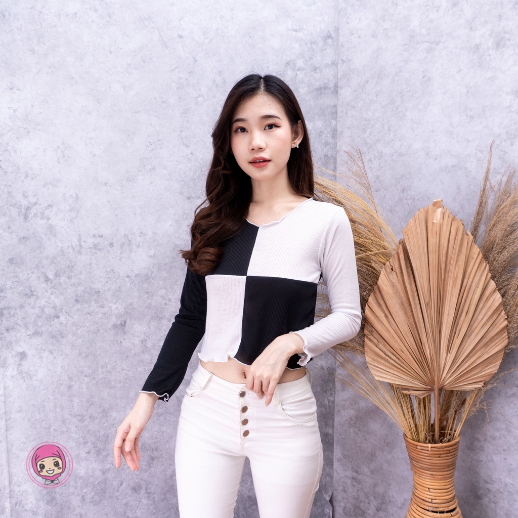 Seam Front Longsleeve  / Combine  Crop Top / Lengan Panjang