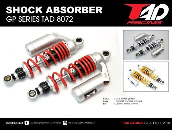 Skok Belakang Motor Merk TAD GP Series Tabung Ukuran 320 mm Warna Merah Tabung Silver Shock Breaker 