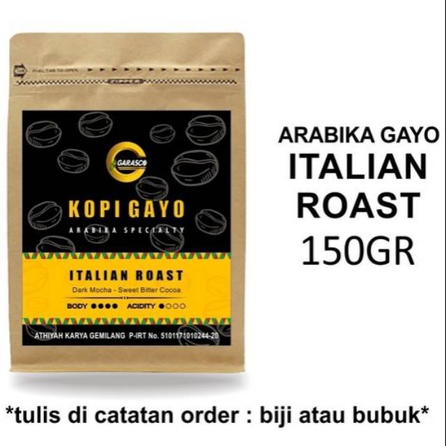 

Kopi Gayo Arabica Italian Roast Biji Bubuk Garasco Coffee