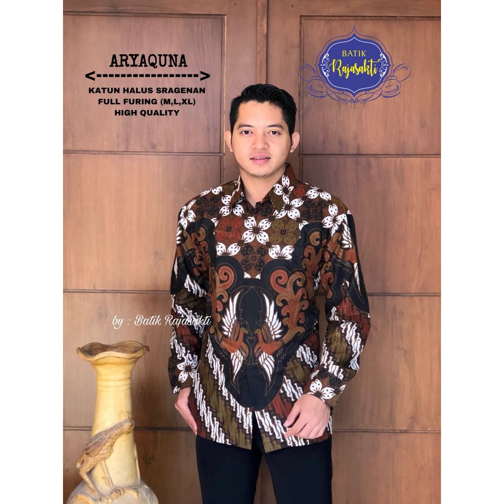 ARYAQUNA Kemeja Batik Pria Lengan Panjang Katun Halus FULL FURING Rajasakti