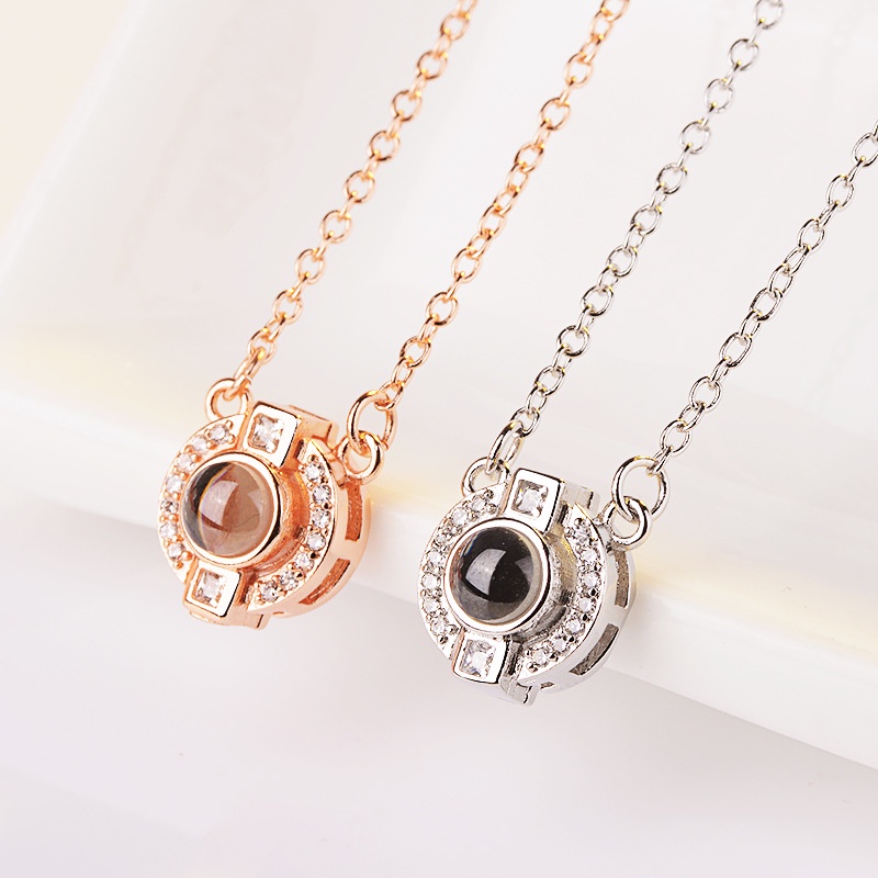 [Ready Stock]Fashion Plated 925 Sterling Silver Rose Gold Pendant round Diamond-Studded Necklace
