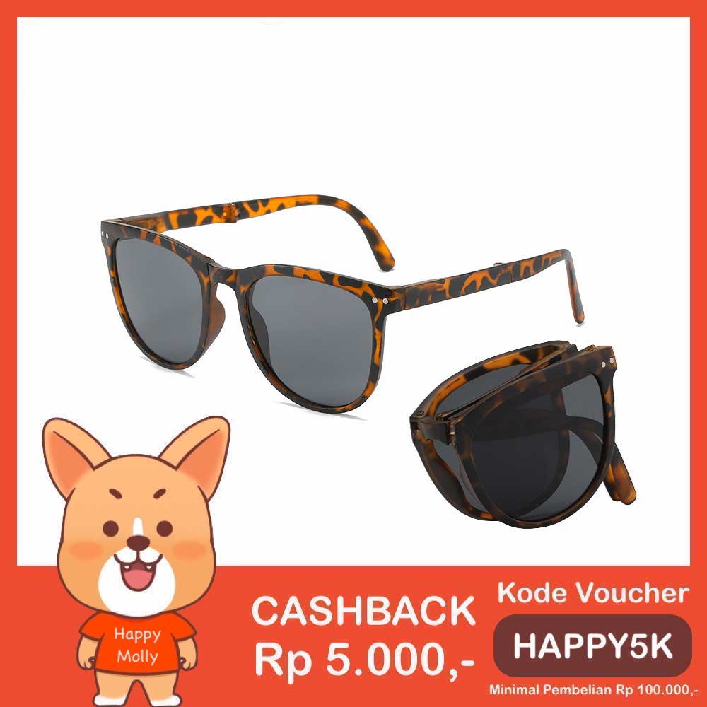 Kacamata Lipat [ Leopard ] UV400 - Anti Radiasi - Sunglasses Pria &amp; Wanita Korea - HM8092