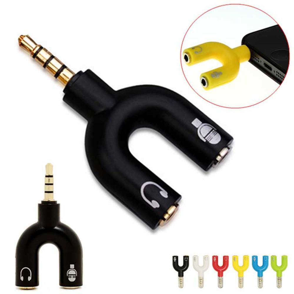 U Shape Mic + Audio Splitter 3.5mm Stereo Audio For Smartphone / Laptop / PC - Warna Random