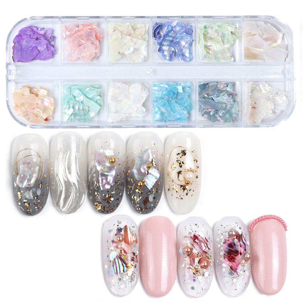 Solighter 1case Shell Kuku Serpihan Wanita Kecantikan Manicure Decor Nail Sequin 3D Stiker Tidak Teratur Paillette