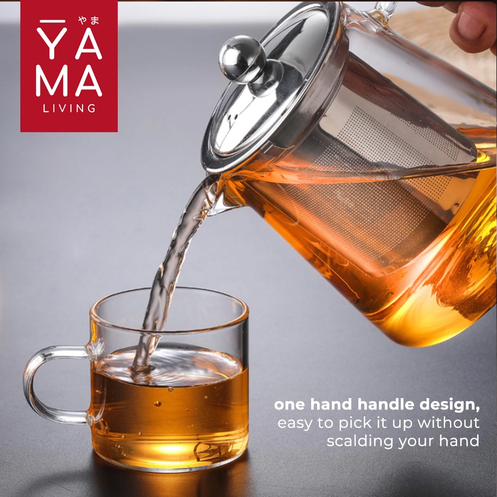 YAMA KYOSA Tea Pot Infuser Teko Teh Kaca Stainless Teapot Teko Teh Dengan Saringan Tea Maker