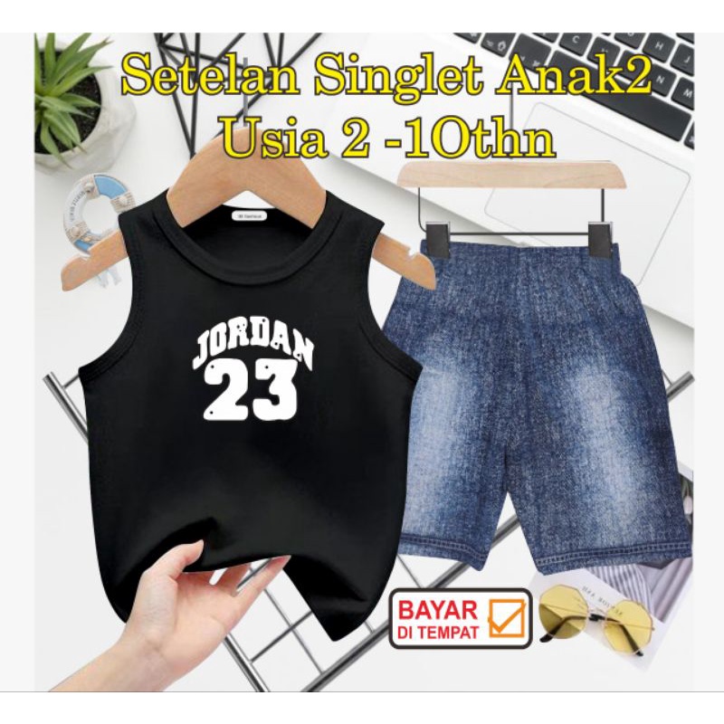 ((IB))SETELAN SINGLET ANAK SEMI JEANS/J0RD4N DIGITAL SABLON