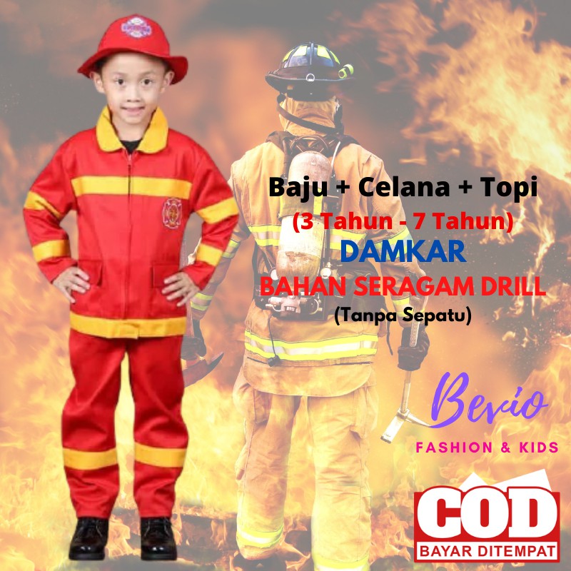 Kostum Baju Seragam Profesi Anak Pemadam Setelan Damkar Cowok Karnaval Lakilaki TK PAUD