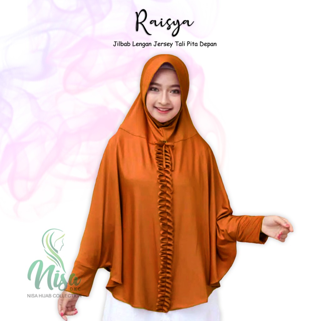 Jilbab Lengan Raisya Tali Pita Depan Hijab Tangan Khimar Jersey Kepang Depan