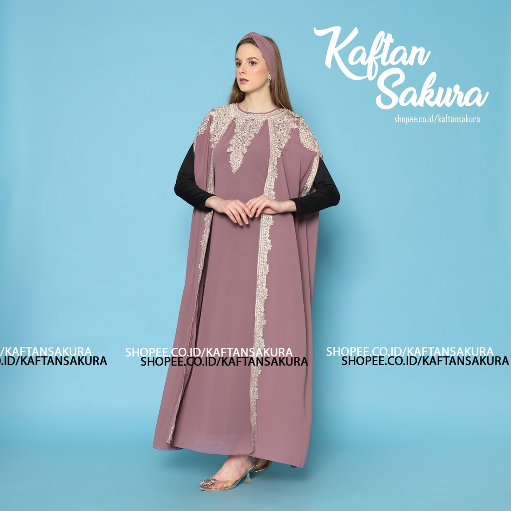 kaftan bordir wanita pesta free inner manset dan turban bordir mewah ukuran all size trendy kaftan dress untuk lebaran ramadhan pesta kondangan