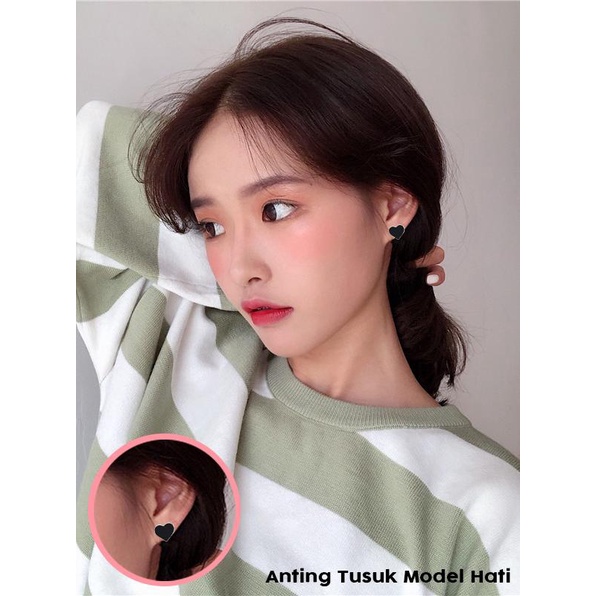 Anting Wanita Anting tusuk model hati hitam gaya korea