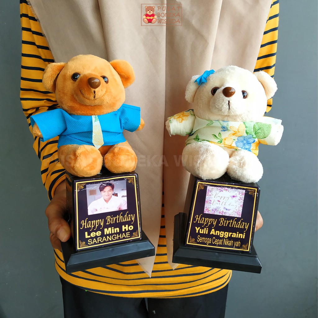 Trophy Happy Birthday Hadiah Ulang Tahun Piala Boneka Mini Kecil Murah Ultah Pacar Cowok Cewek Pasangan Teddy Birthday Gift Pacar Temen Teman