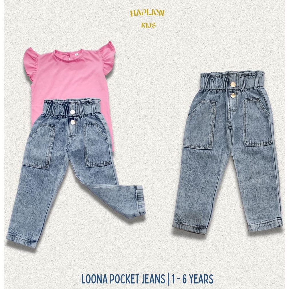 Celana Jeans Panjang Anak Perempuan Highwaist 1 - 6 Tahun Jeans Waist Anak Cewe | Haplion Kidswear