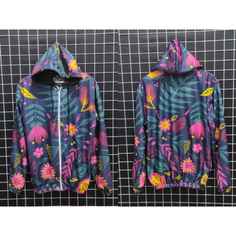 Jaket Sepeda Wanita Jaket Motif Printing/Jaket Goews-Bunga navy merah