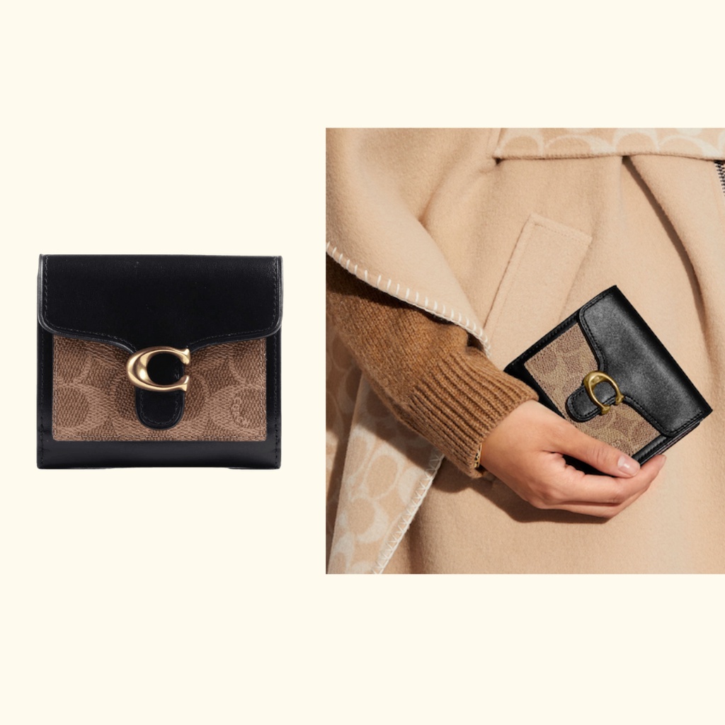 [ORIGINAL 100%] Coach 85994 Tabby Small Wallet in Colorblock Signature Canvas - Tan Black
