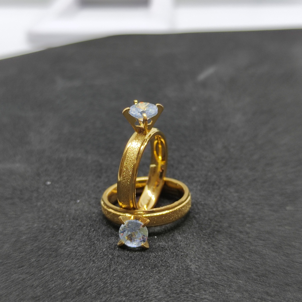 Cincin Titanium Gold Pasir / Cincin Pria Wanita Anak Couple Tunangan Nikah / DIAMGOLD-PASIR