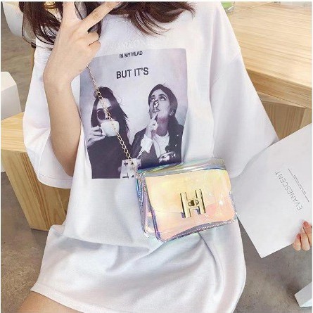 (COD) Tas Wanita Transparan Rainbow Tas Jelly Crystal Import T60 /Tas Selempang