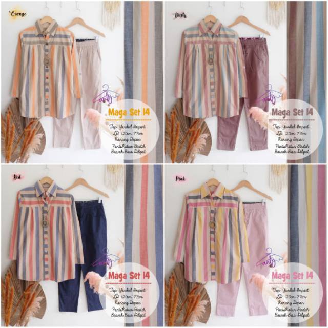Setelan kemeja salur wanita jumbo kekinian MAGA SET 14 by Anty hijab fahsion solo