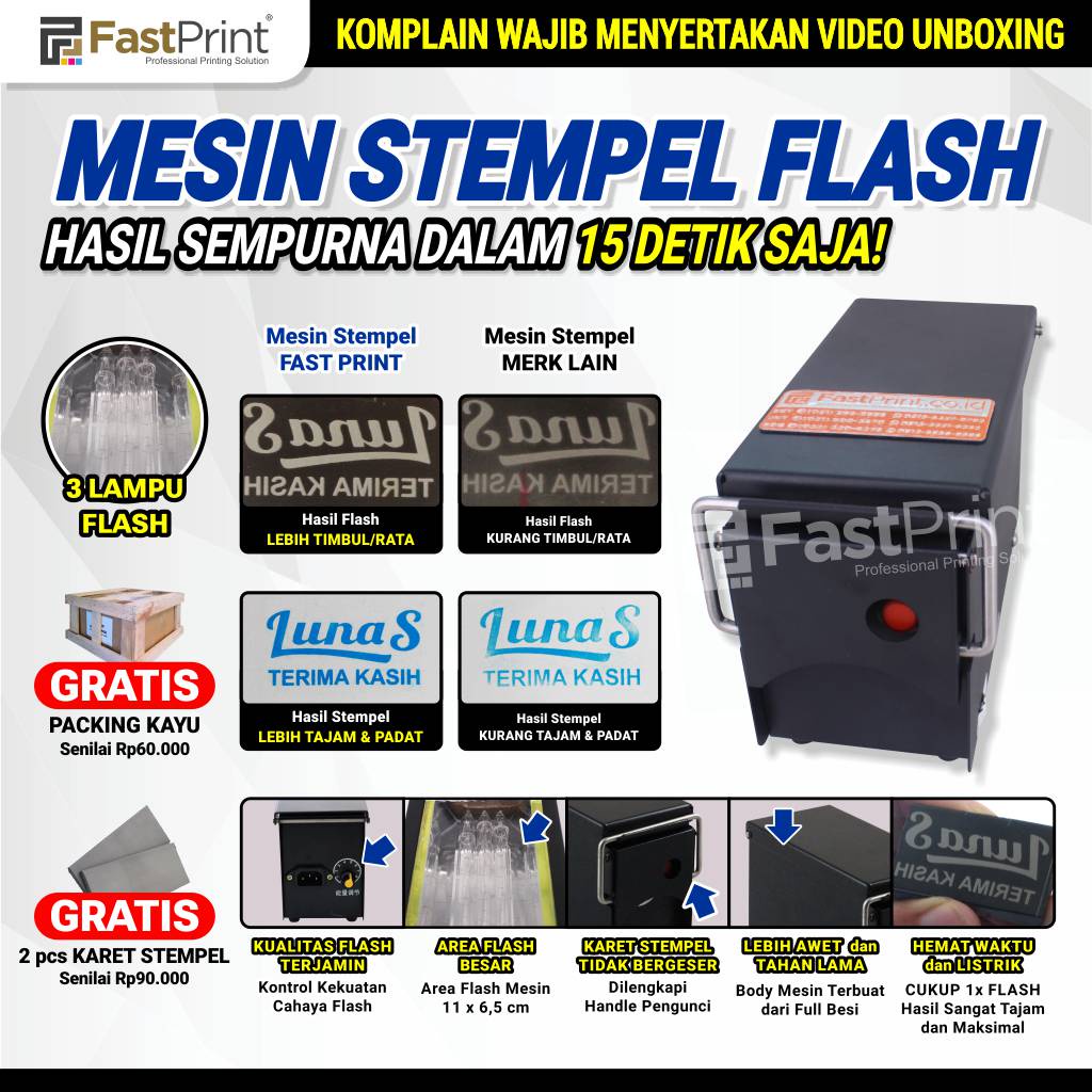 

Mesin Stempel Flash 3 Lampu Premium Full Plat Besi
