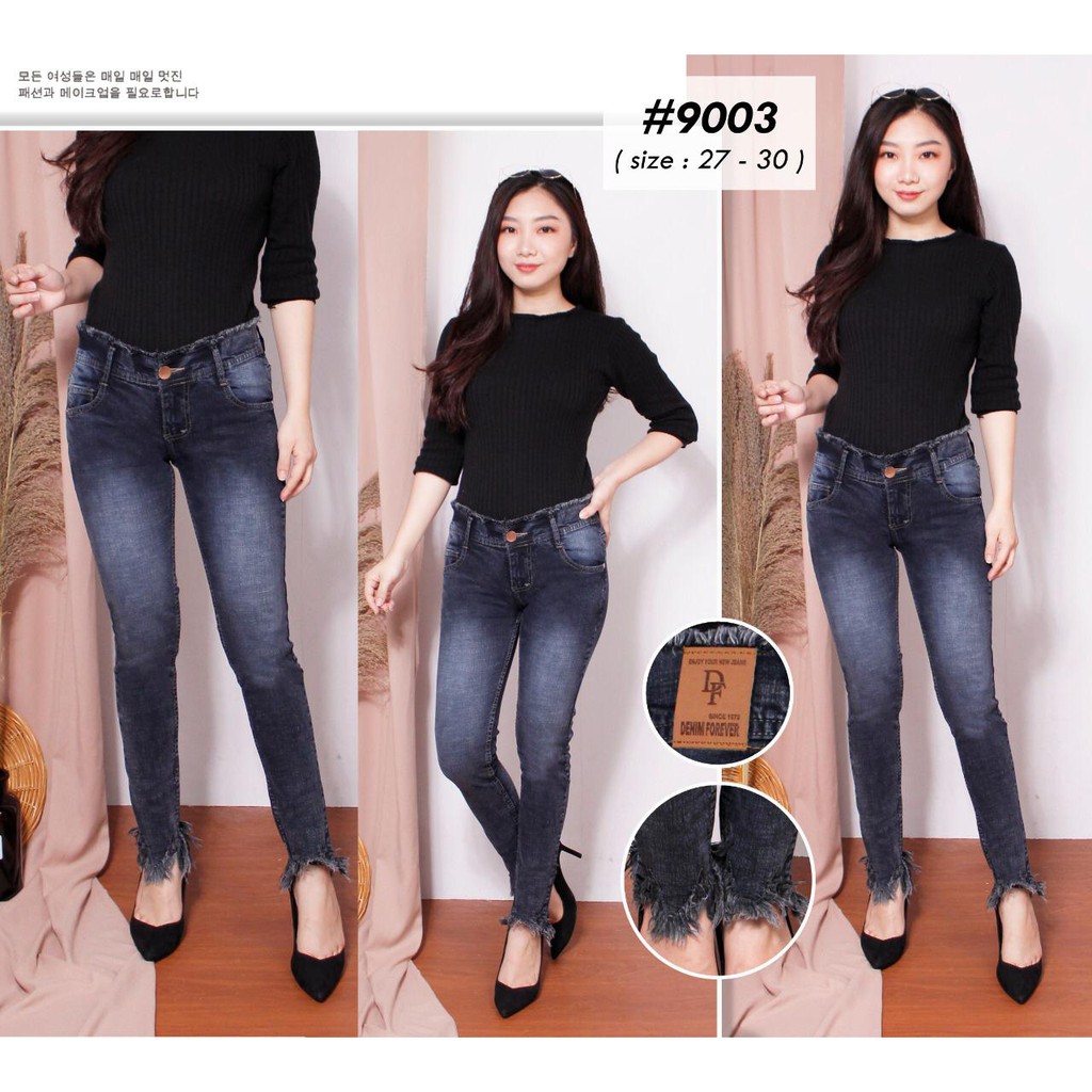 Celana Panjang Jeans Wanita Pensil Rumbai Zigzag 27 28 29 30 Bisa Bayar Ditempat(COD)