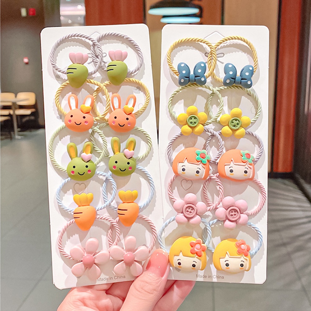 10 Pcs/Set Korean Kids Hair Tie Cartoon Cute Hair Ring Girls Hair Accessories