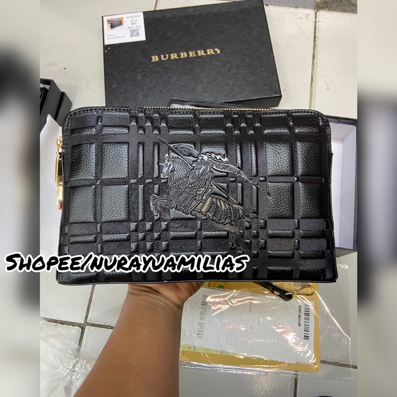 Clutch burberry London kulit import ada kode kunci tas clutch bag branded pria wanita