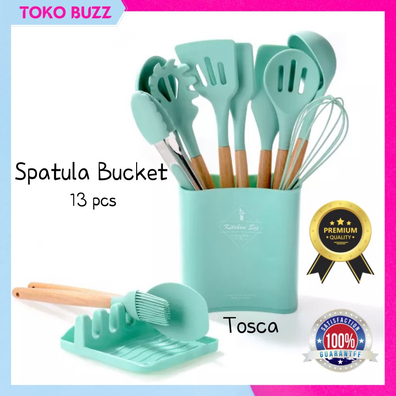 PREMIUM Utensil Bucket Silicone Set / Spatula Sutil Silikon Set 13Pcs Full ORIGINAL KITCHEN SET