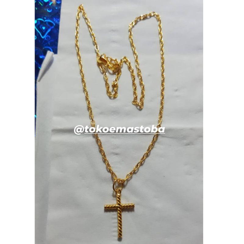 acc set kalung dan liontin salib putar emas LM 24karat 99.9%