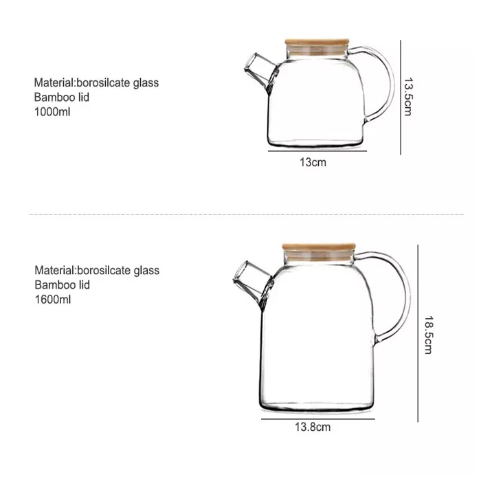 Teko Kaca Tahan Panas Pitcher Kaca Teko Kaca Pitcher Teh Chinese Glass Jug 1L