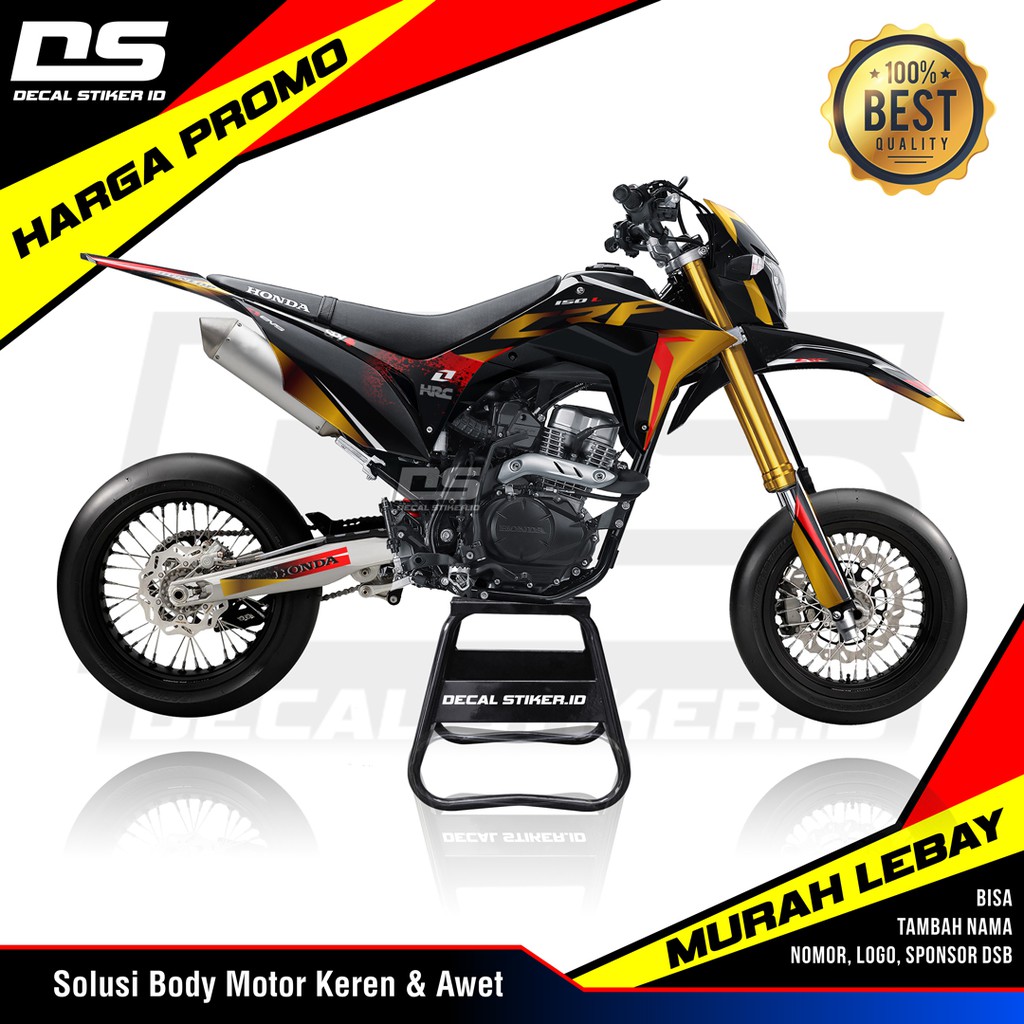 Decal Stiker CRF, Stiker CRF Hitam abu Gold Premium Ritrama, Banyak pilihan motif
