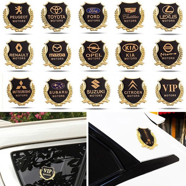 2Pcs Stiker Emblem / Badge Metal 3D Untuk Jendela Samping Mobil Toyota Honda Nissan VIP Mazda