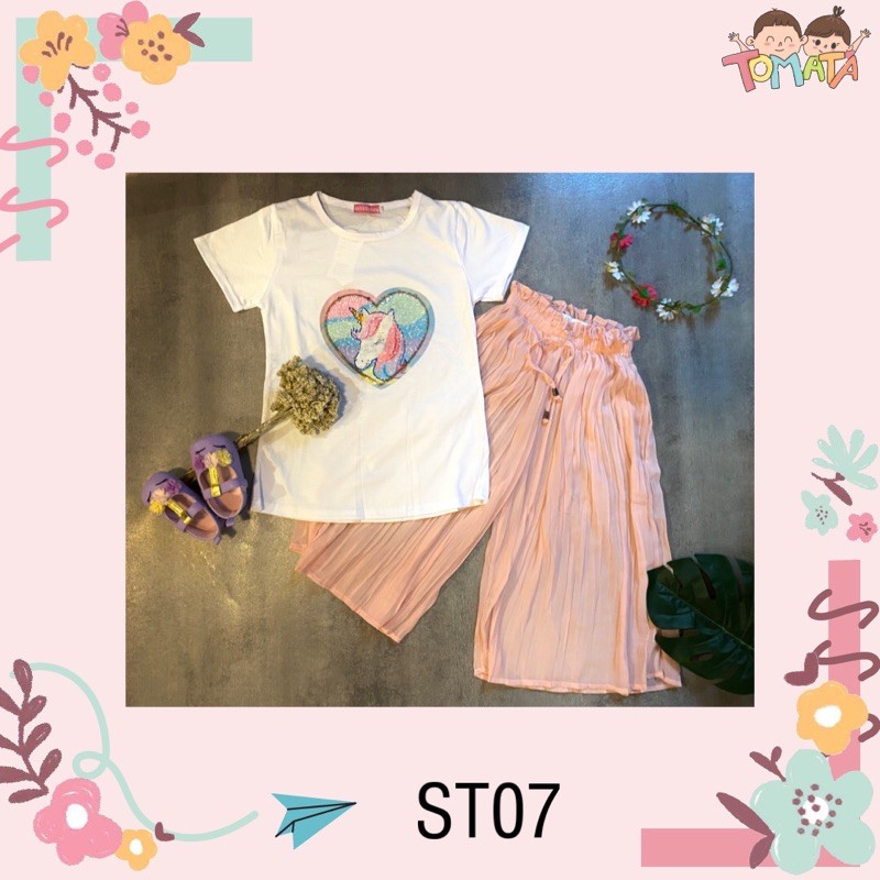 setelan unicorn kulot plisket anak - baju anak perempuan