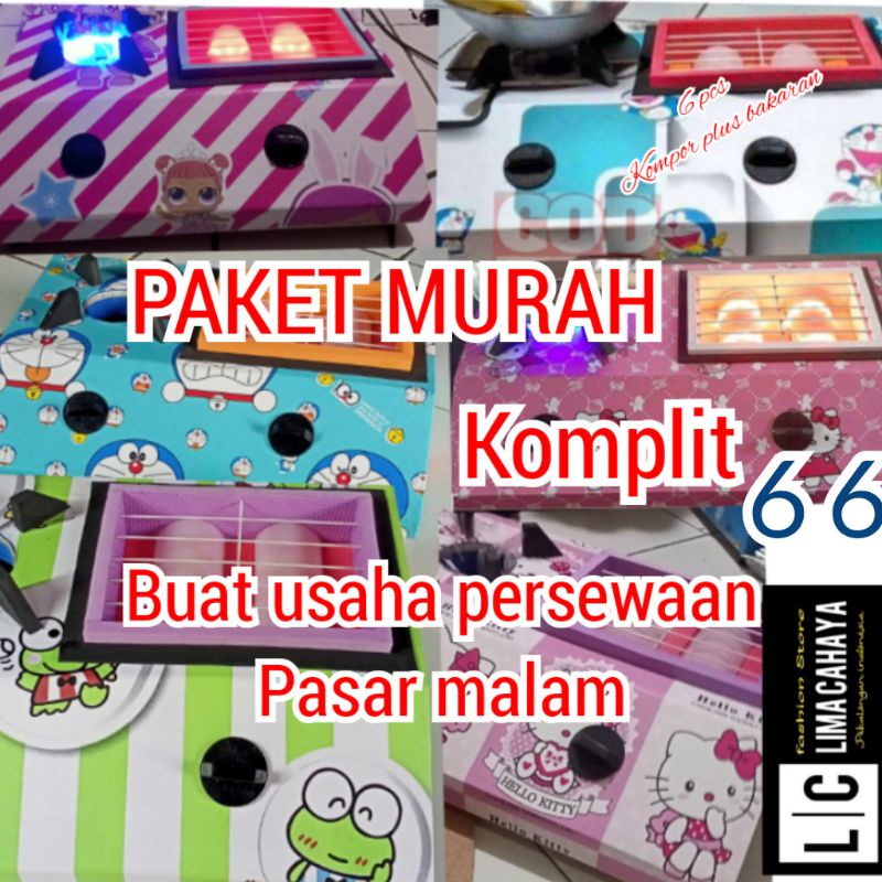 PROMO 6 SET MAINAN ANAK KOMPOR DAN BAKARAN LED Paket usaha mainan pasar malam kompor 2 tungku kompor