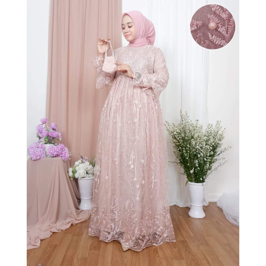 gamis tile yumna/gamis pesta/gamis rempel/gamis mewah /kebaya modern /kebaya gamis realpict by galery sabeena