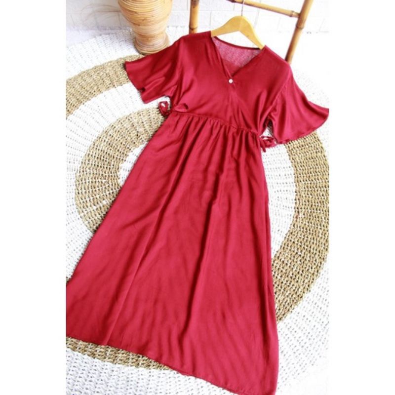 DASTER KIMONO PANJANG POLOS BUSUI DASTER KIMONO JUMBO SEMATA KAKI HOMEDRESS KEKINIAN DASTER VIRAL DASTER JUMBO LD 120-MARON LENGAN TROMPET