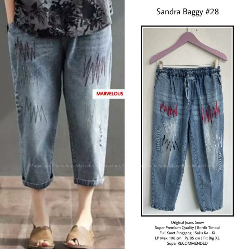SANDRA BAGGY 28 | Baggy Pants | Celana Wanita | Jeans Wanita | Jeans Snow - Bordir Timbul