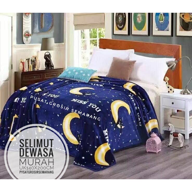 Selimut Dewasa Murah MORIA Abstrak Leaf Polkadot Flower Bvrbery Reindeer Could Moon Star Awan Rusa-Yellow Moon