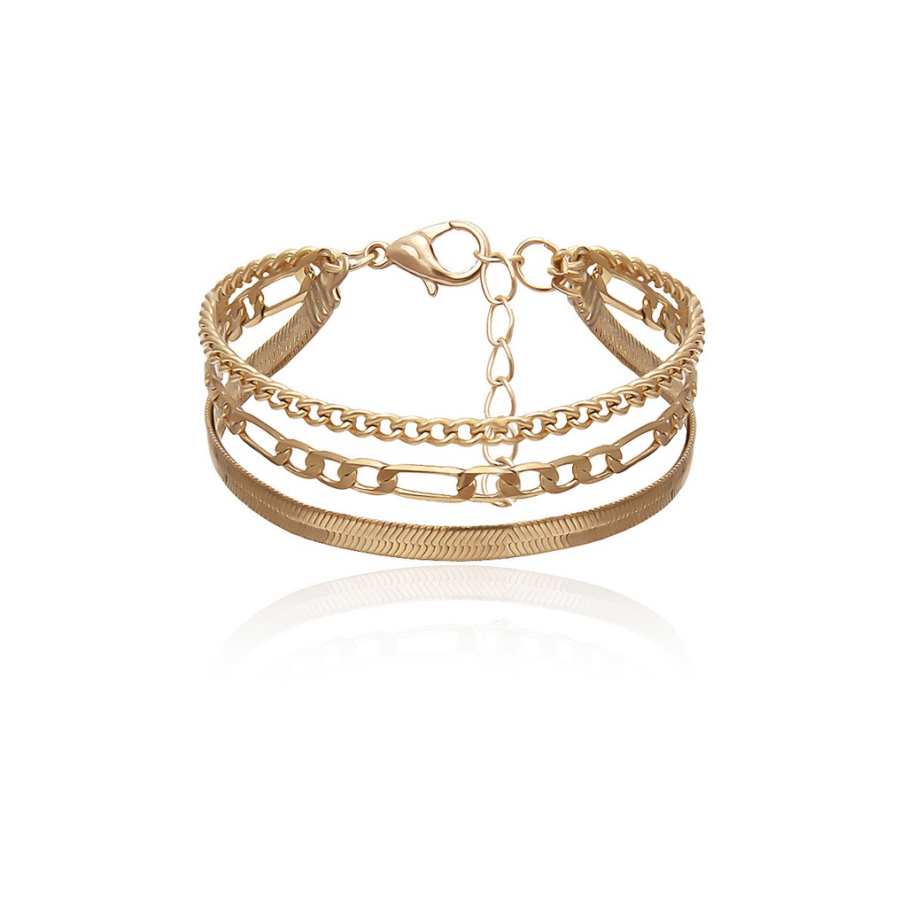 Gelang Rantai Tiga Lapis Adjustable Bahan Alloy Warna Emas Gaya Bohemian Untuk Wanita/Chain Bracelet