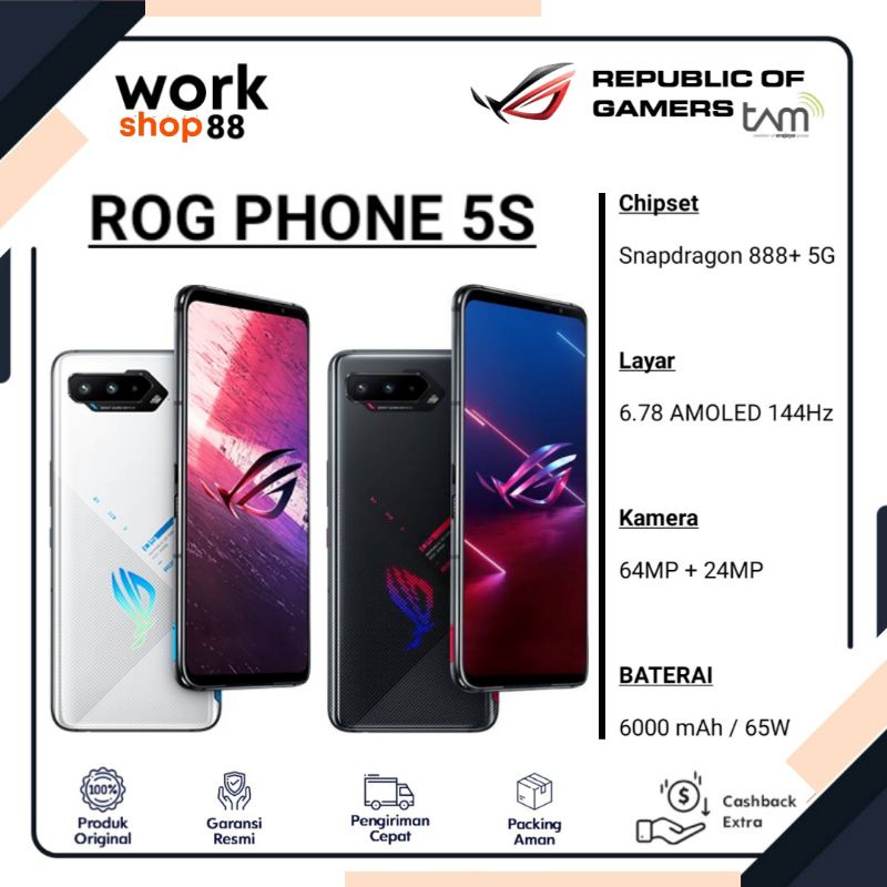 HP Baru Asus ROG Phone 5s 12/256 - New Original Garansi Resmi TAM - Snapdragon 888+ 5G / Amoled 144H