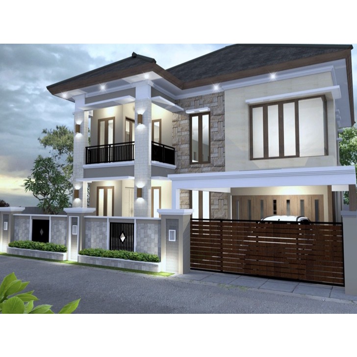 Desain Rumah Gambar Kerja RAB Rumah 2 Lantai Lebar Depan 11-16 Meter