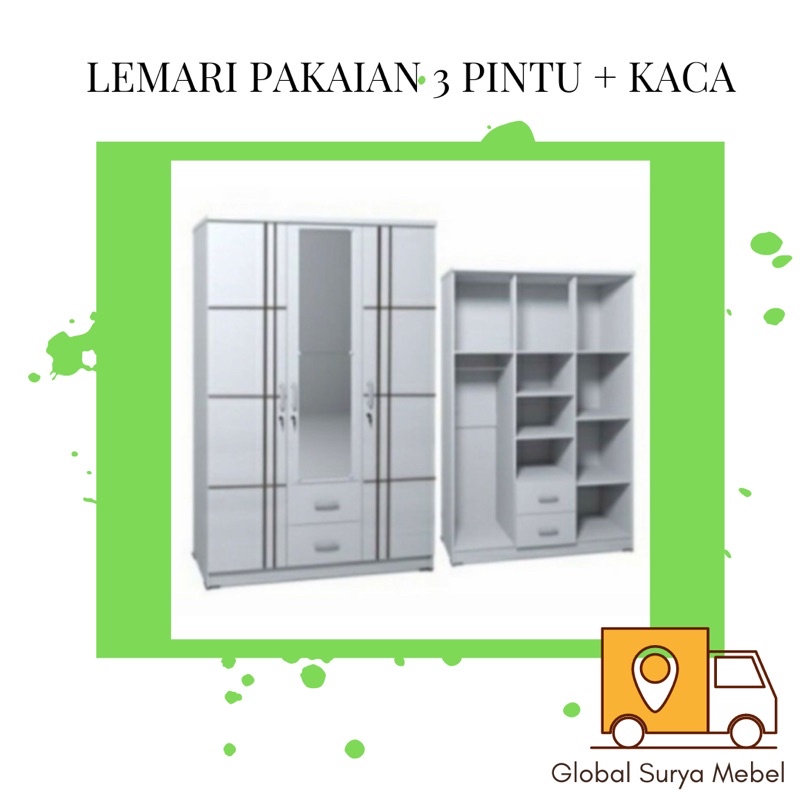 Lemari Pakaian 3 Pintu + Kaca Full Olympic G Star LLBP - Arlida