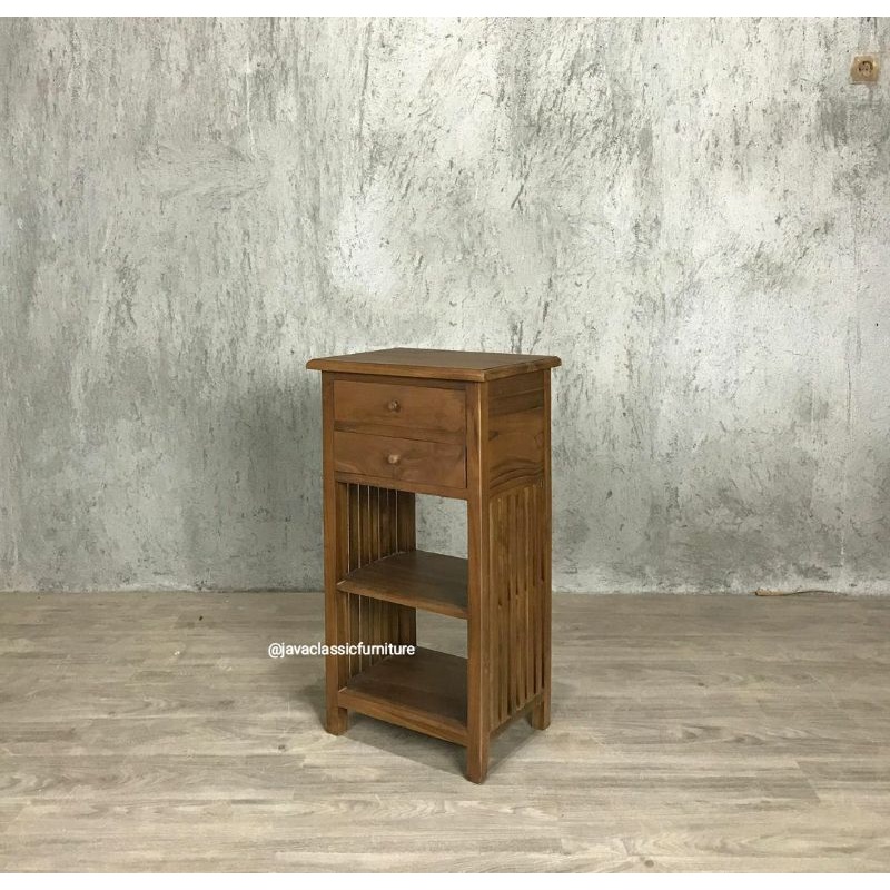 MEJA TEMPAT DISPENSER NAKAS LACI 2 GALON AQUA MINIMALIS BEDSIDE TABLE VINTAGE RETRO BAHAN KAYU JATI FINISHING NATURAL BERKUALITAS EXPORT JEPARA-2