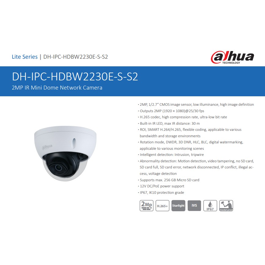 Dahua CCTV IPC Camera IPC-HDBW2230E-S-S2 2MP IR Mini Dome Network Camera |  Shopee Indonesia