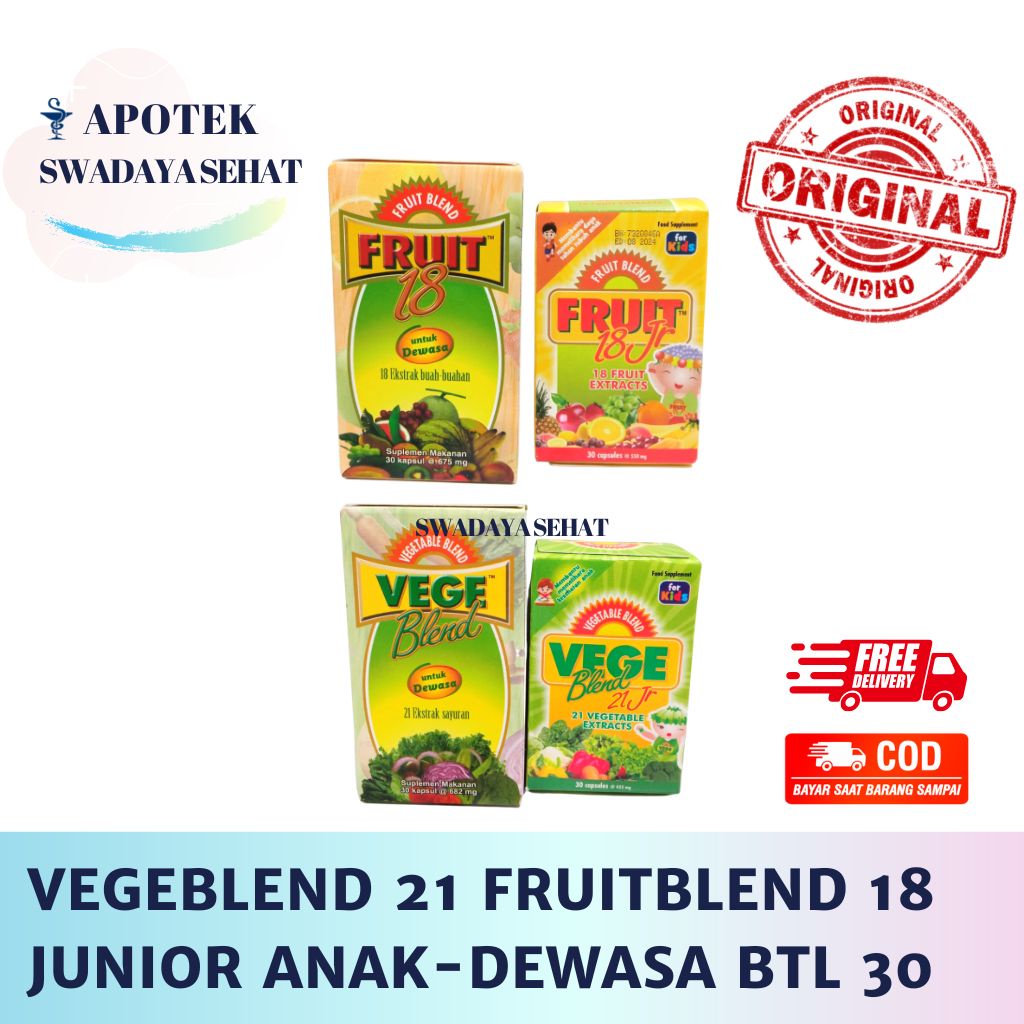 VEGEBLEND 21 FRUIT BLEND 18 Junior Anak Dewasa JR Botol Isi 30 - Suplemen Multivitamin Sayuran Buah