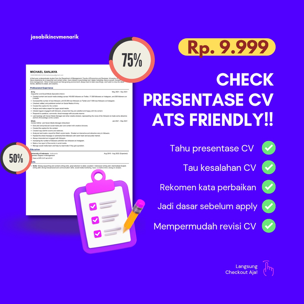 

JASA CEK PRESENTASE CV ATS FRIENDLY! yakin CV ATSmu 100!!