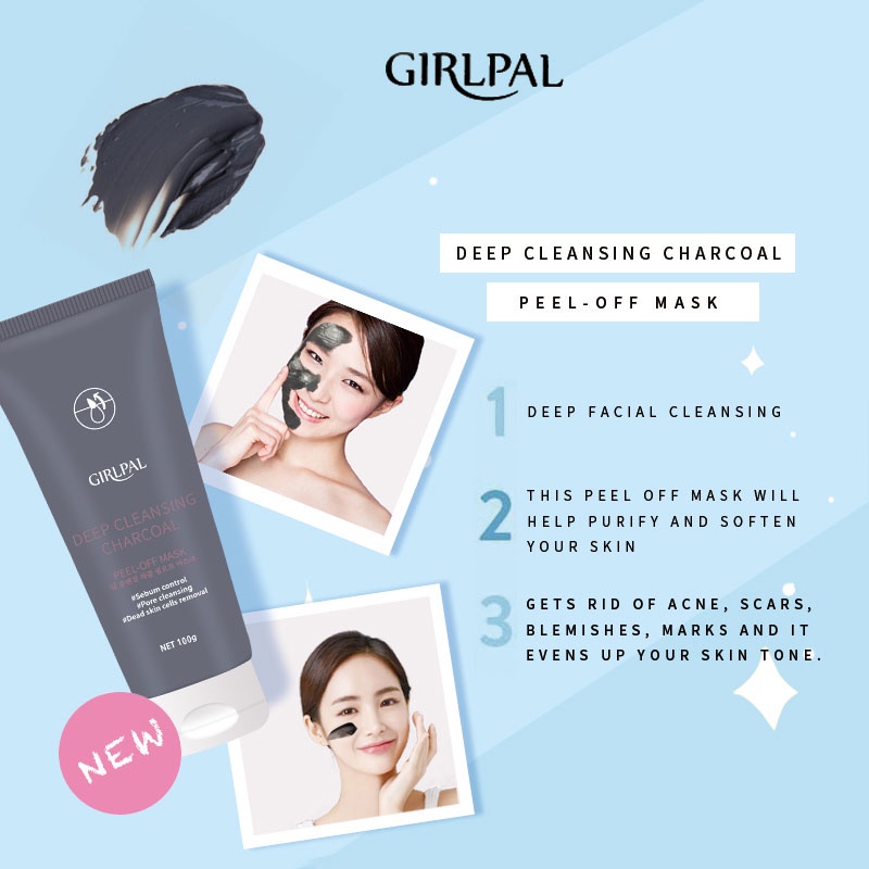 GIRLPAL DEEP CLEANSING CHARCOAL PEEL-OFF MASK Blackhead Remover Mask Wajah ​Hidung - Pembersih Komedo Oil Control Face Mask 100g