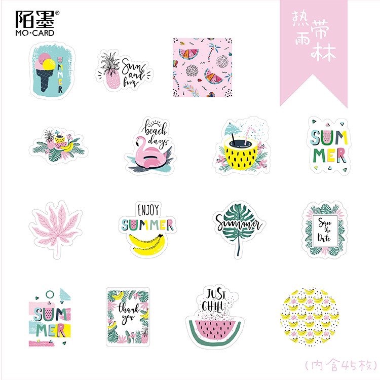 45 pcs Stickers SUMMER Deco Diary DIY ScrapBook Planner Bujo  Journal-stiker lucu murah aesthetic