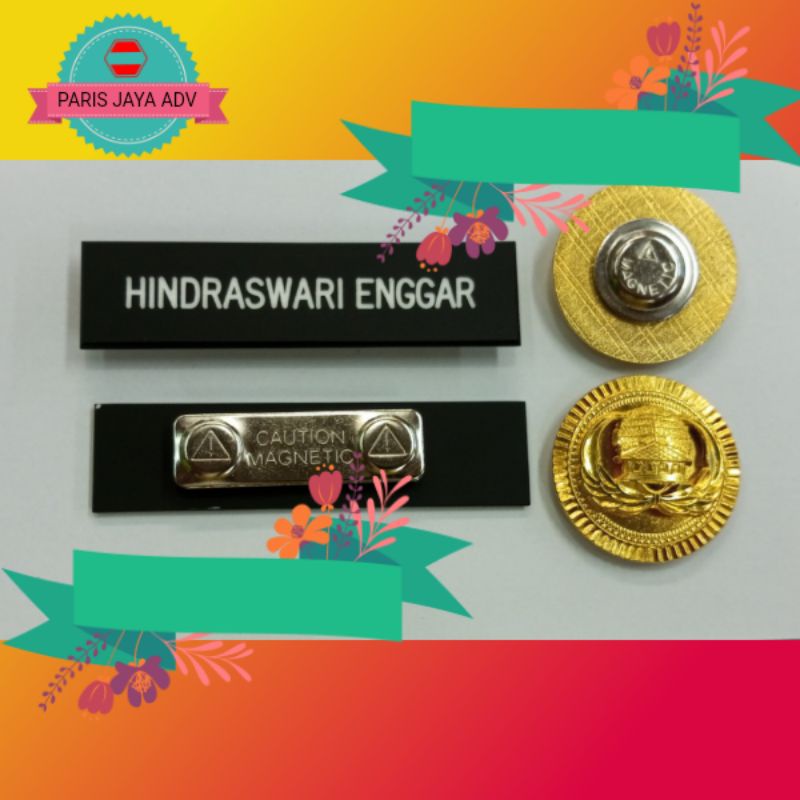 

Nametag Papan Nama Dada Hitam Doff & Lencana Korpri Tumpuk Magnet