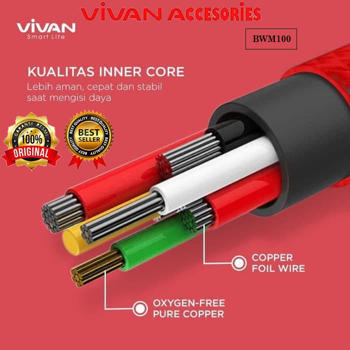 Vivan BWM100 2.4A 1M Micro USB 90° Data Cable Design for Android Red