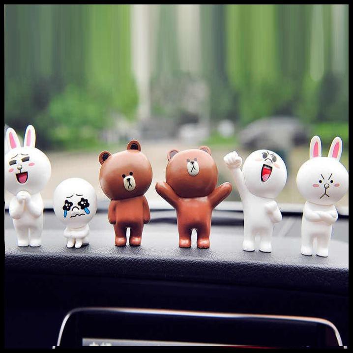 Pajangan Dashboard 6 In 1 Karakter Lines |Mobil Boneka Line Cony Brown